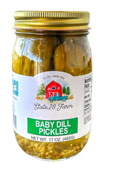 State 28 Farm - Texas - Baby Dill Pickles - 17 oz (Case of 12)